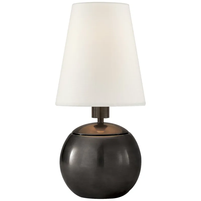 Thomas O'Brien Tiny Terri Round Accent Lamp in Bronze with Linen Shade Table Lamp W5" x H11.5"