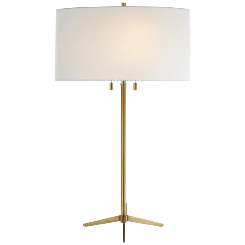 Thomas O'Brien Caron Table Lamp in Hand-Rubbed Antique Brass with Linen Shade W16" x H26.5"