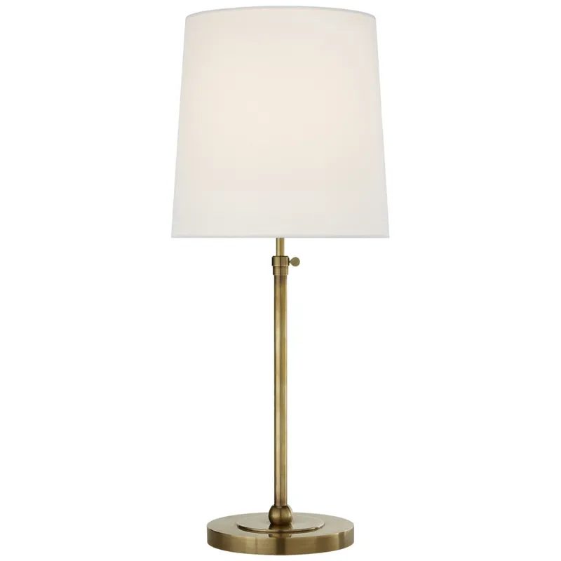 Thomas O'Brien Bryant Large Table Lamp in Hand-Rubbed Antique Brass with Linen Shade W12" x H27.5" - 31.5"