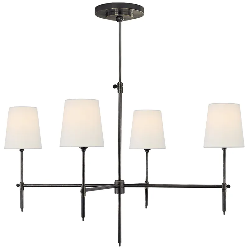 Thomas O'Brien Bryant Large Chandelier in Bronze with Linen Shades Ceiling Light W36"