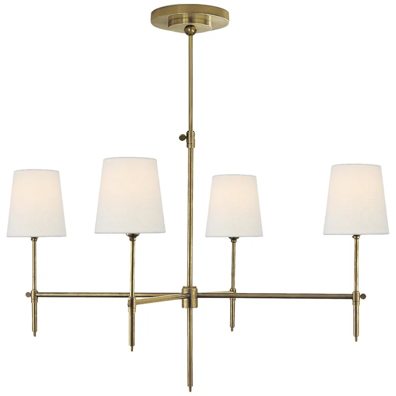 Thomas O'Brien Bryant Large Chandelier in Hand-Rubbed Antique Brass with Linen Shades Ceiling Light W36"