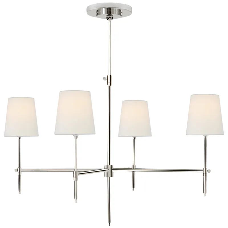 Thomas O'Brien Bryant Large Chandelier in Polished Nickel with Linen Shades Ceiling Light W36"