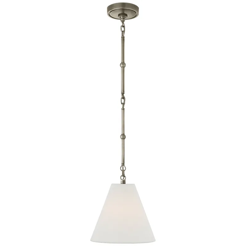 Thomas O'Brien Goodman Petite Hanging Shade in Antique Nickel with Linen Shade Ceiling Light W9.5"