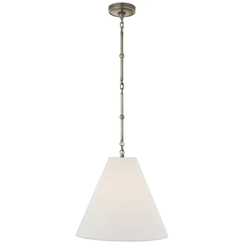Thomas O'Brien Goodman Small Hanging Light in Antique Nickel with Linen Shade Ceiling Light W15"