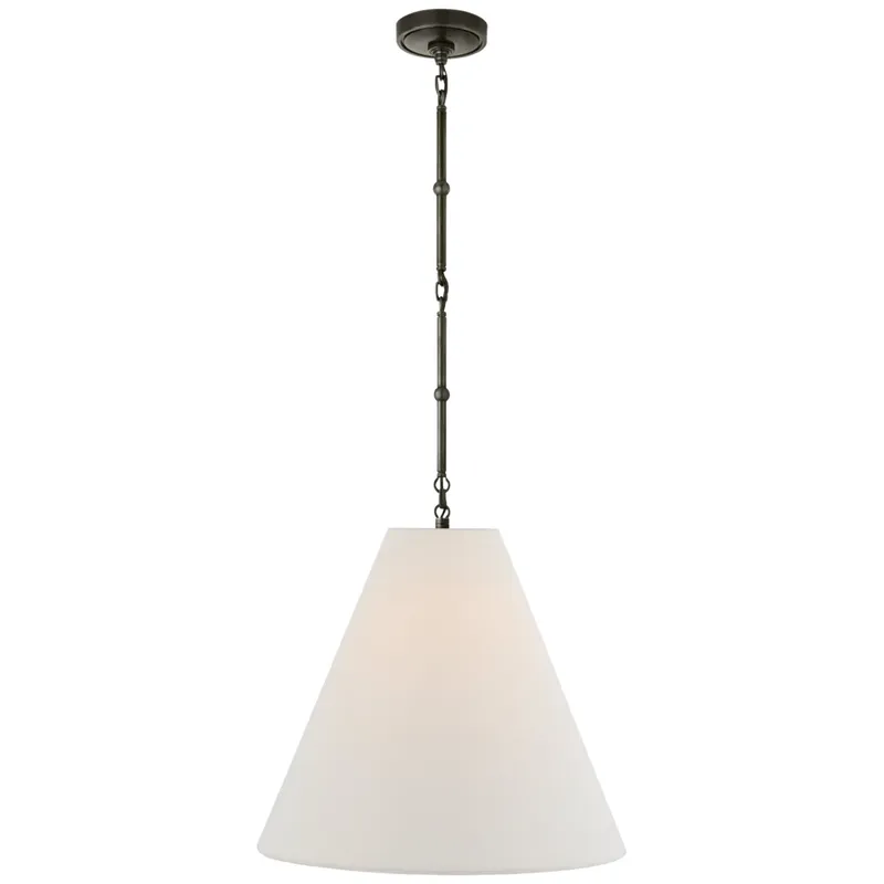 Thomas O'Brien Goodman Medium Hanging Light in Bronze with Linen Shade Ceiling Light W18"