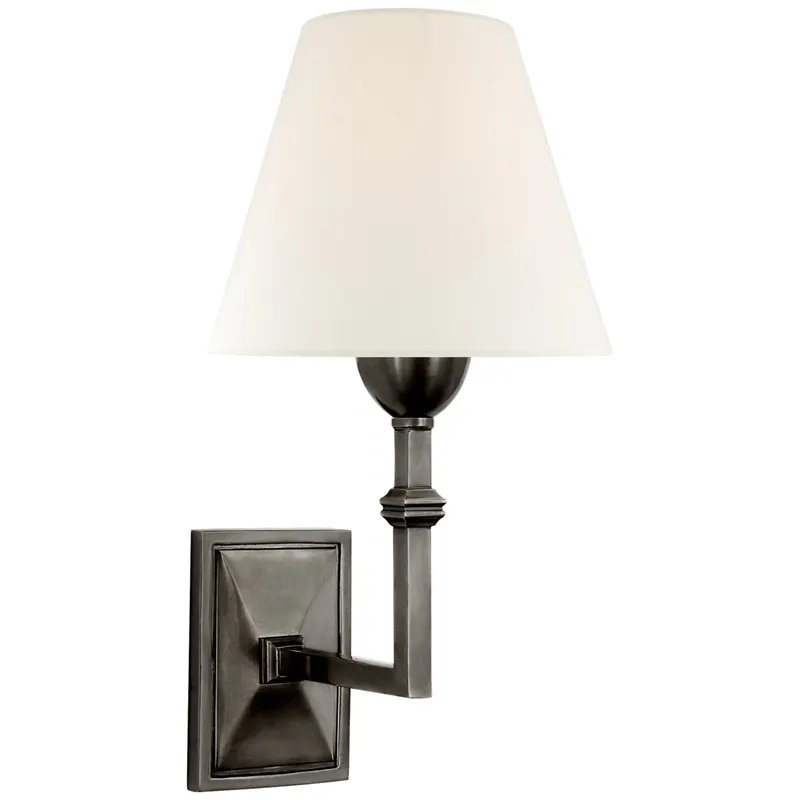 Alexa Hampton Jane Wall Sconce in Gun Metal with Linen Shade Wall Light W7" x H13.5"