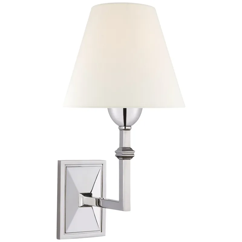 Alexa Hampton Jane Wall Sconce in Polished Nickel with Linen Shade Wall Light W7" x H13.5"