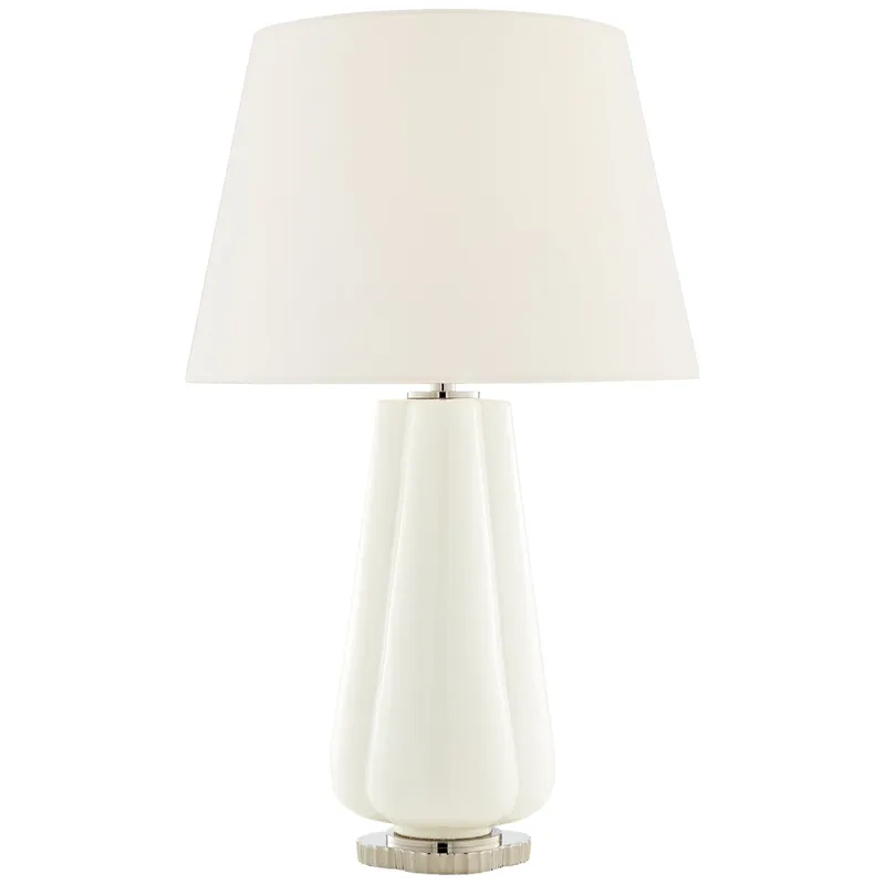 Alexa Hampton Penelope Table Lamp in White with Linen Shade W18" x H30.5"