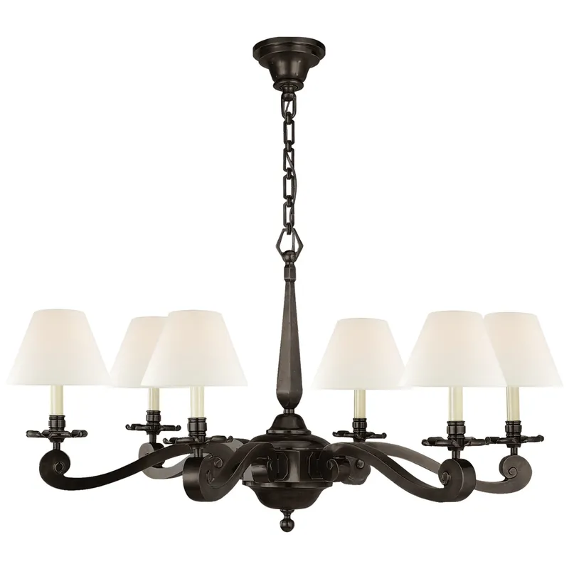 Alexa Hampton Myrna Chandelier in Gun Metal with Linen Shades Ceiling Light W33" x H21"