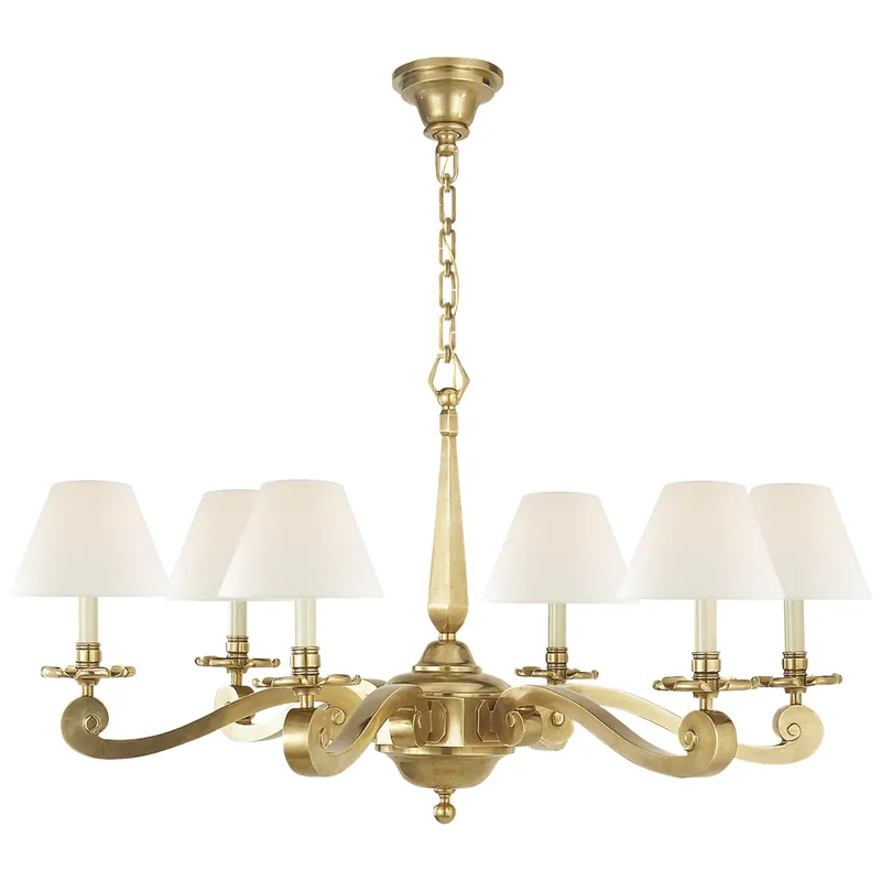 Alexa Hampton Myrna Chandelier in Natural Brass with Linen Shades Ceiling Light W33" x H21"