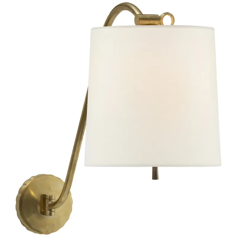 Barbara Barry UNDERSTUDY SCONCE IN SOFT BRASS with Linen Shade Wall Light W10" x H18"