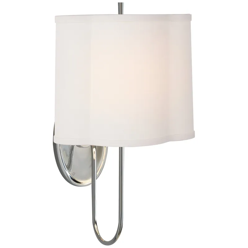 Barbara Barry Simple Scallop Wall Sconce in Soft Silver with Linen Shade Wall Light W9.25" x H16"