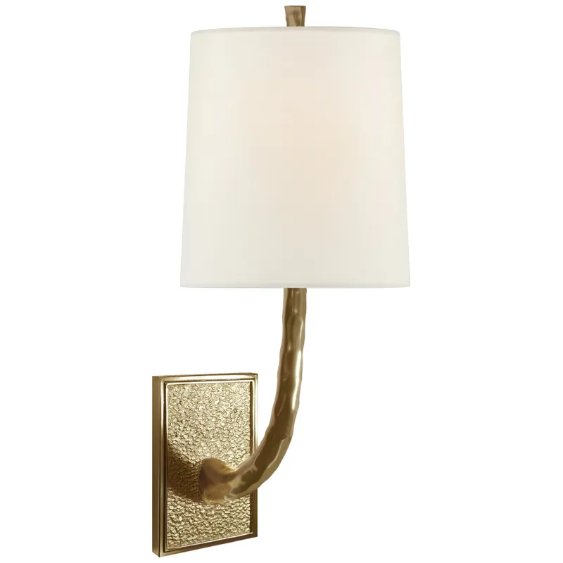 Barbara Barry Lyric Branch Sconce in Soft Brass with Linen Shade Wall Light W7.5" x H19.75"