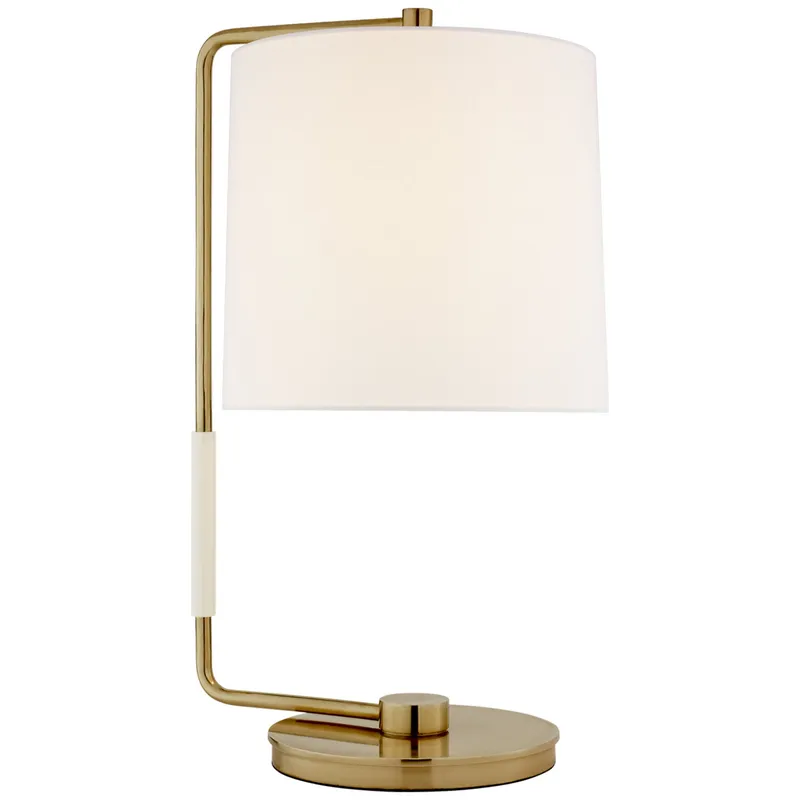 Barbara Barry Swing Table Lamp in Soft Brass with Linen Shade W11" x H22"