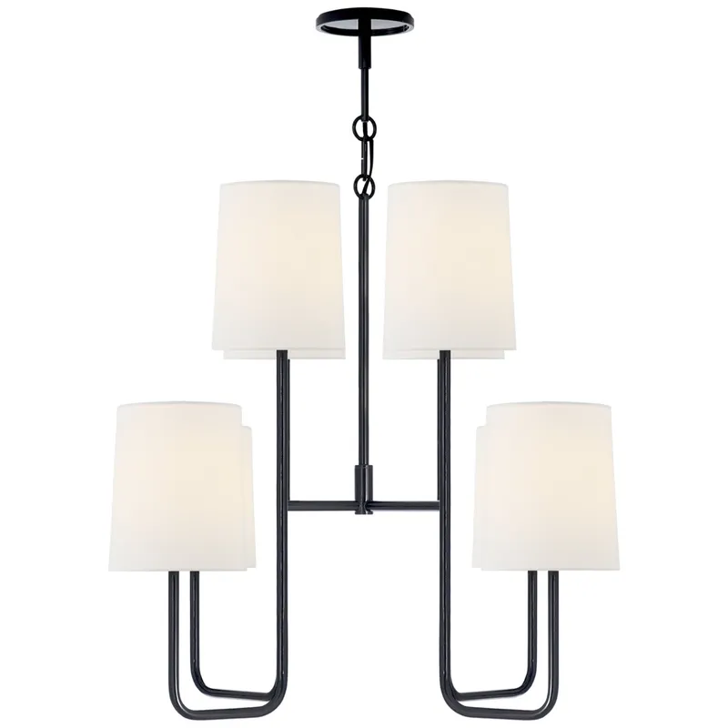 Barbara Barry Go Lightly Medium Chandelier in Charcoal with Linen Shades Ceiling Light W23.75" x H25.25"