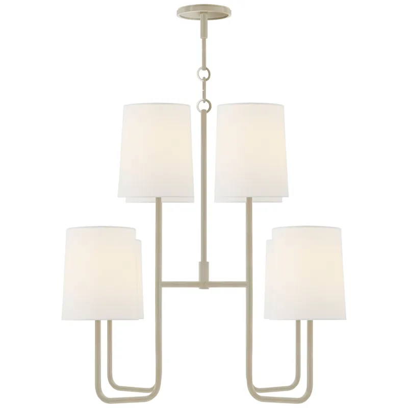 Barbara Barry Go Lightly Medium Chandelier in China White with Linen Shades Ceiling Light W23.75" x H25.25"