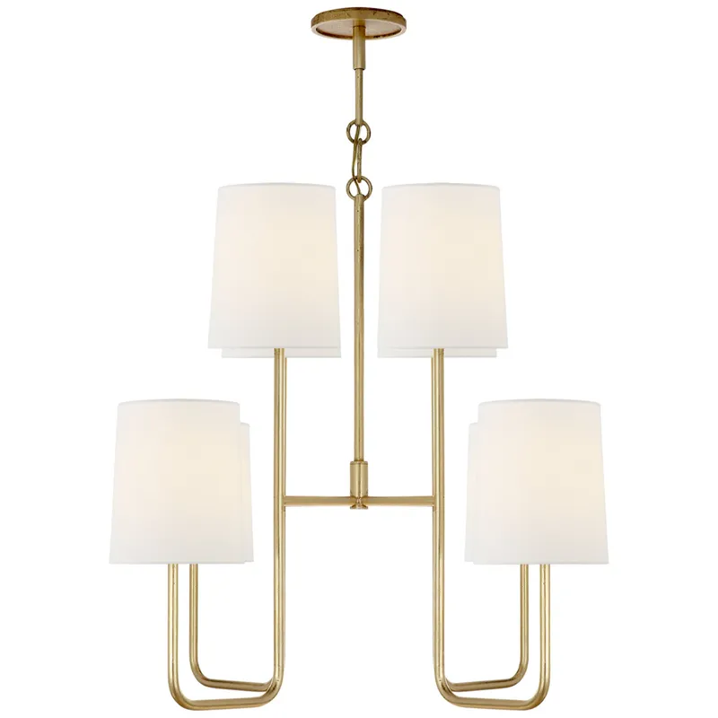 Barbara Barry Go Lightly Medium Chandelier in Gilded with Linen Shades Ceiling Light W23.75" x H25.25"