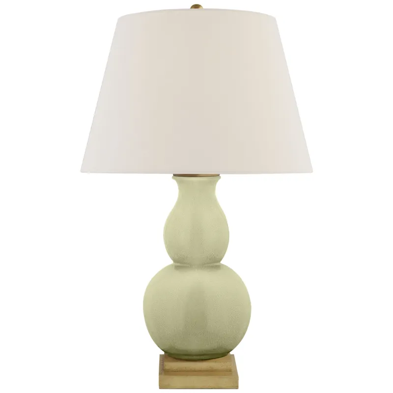 Chapman & Myers Gourd Form Small Table Lamp in Celadon Crackle with Linen Shade W16" x H26"