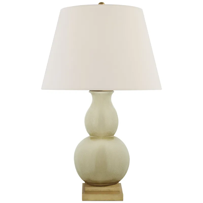 Chapman & Myers Gourd Form Small Table Lamp in Tea Stain with Linen Shade W16" x H26"