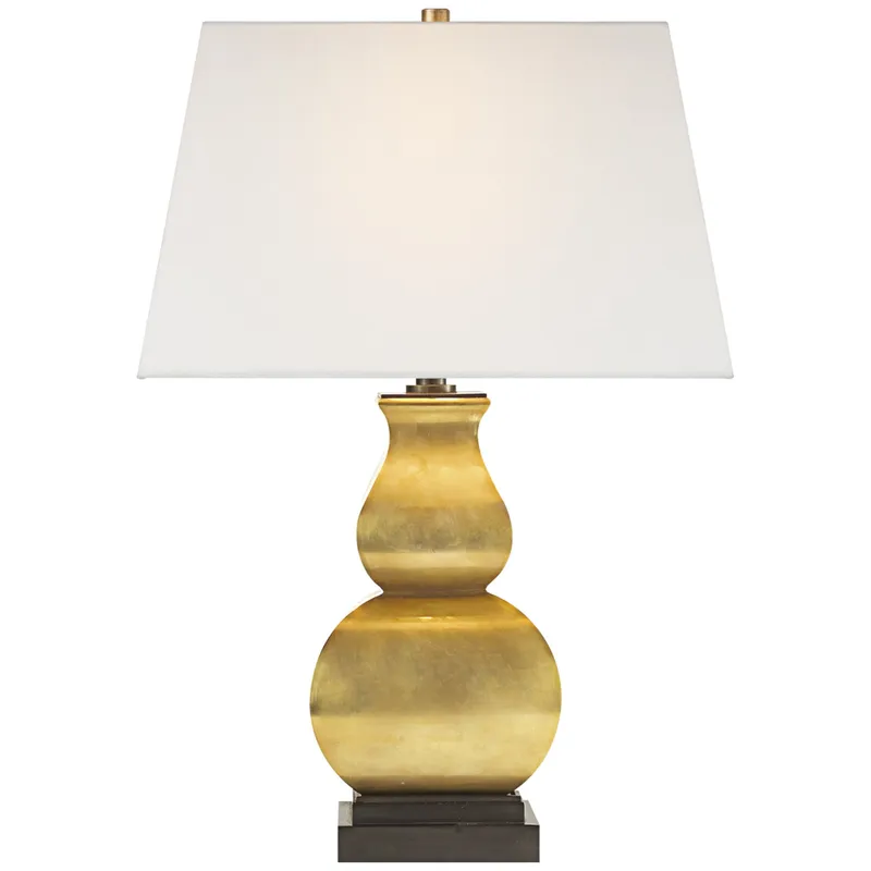 Chapman & Myers Fang Gourd Table Lamp in Antique-Burnished Brass with Linen Shade W18" x H27"