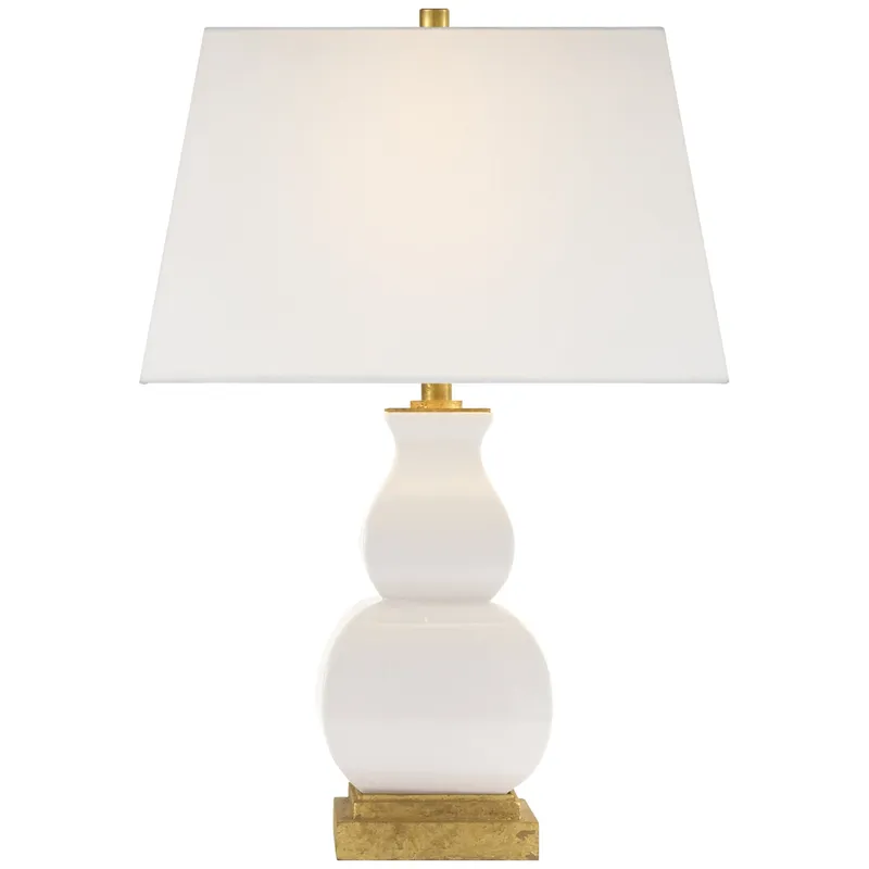Chapman & Myers Fang Gourd Table Lamp in Ivory Crackle with Linen Shade W18" x H27"