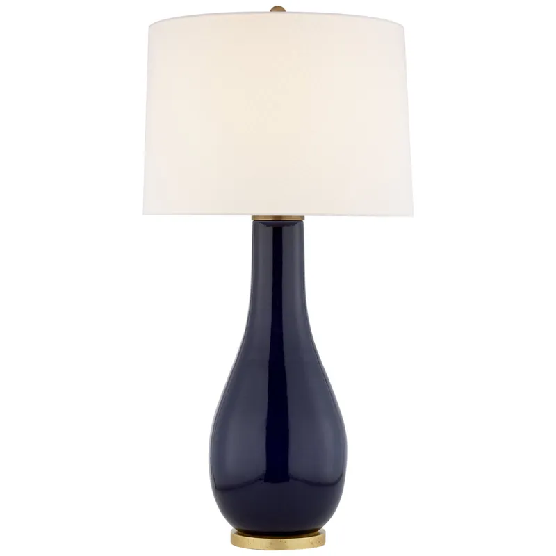 Chapman & Myers Orson Balustrade Form Table in Denim with Linen Shade Table Lamp W17" x H32.5"