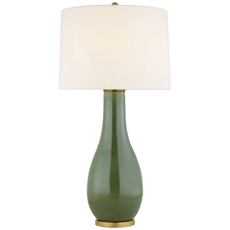 Chapman & Myers Orson Balustrade Form Table in Shellish Kiwi with Linen Shade Table Lamp W17" x H32.5"