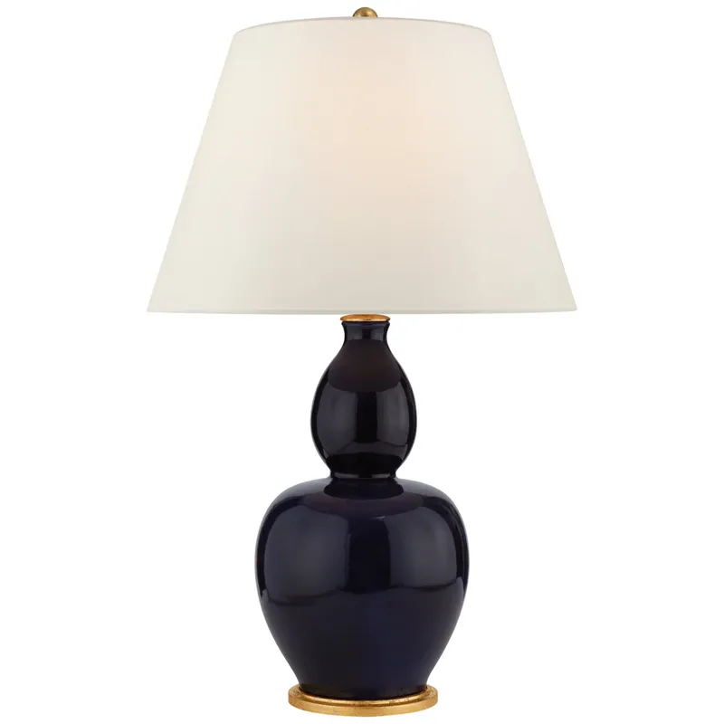 Chapman & Myers Yue Double Gourd Table Lamp in Denim with Linen Shade W20" x H31.25"