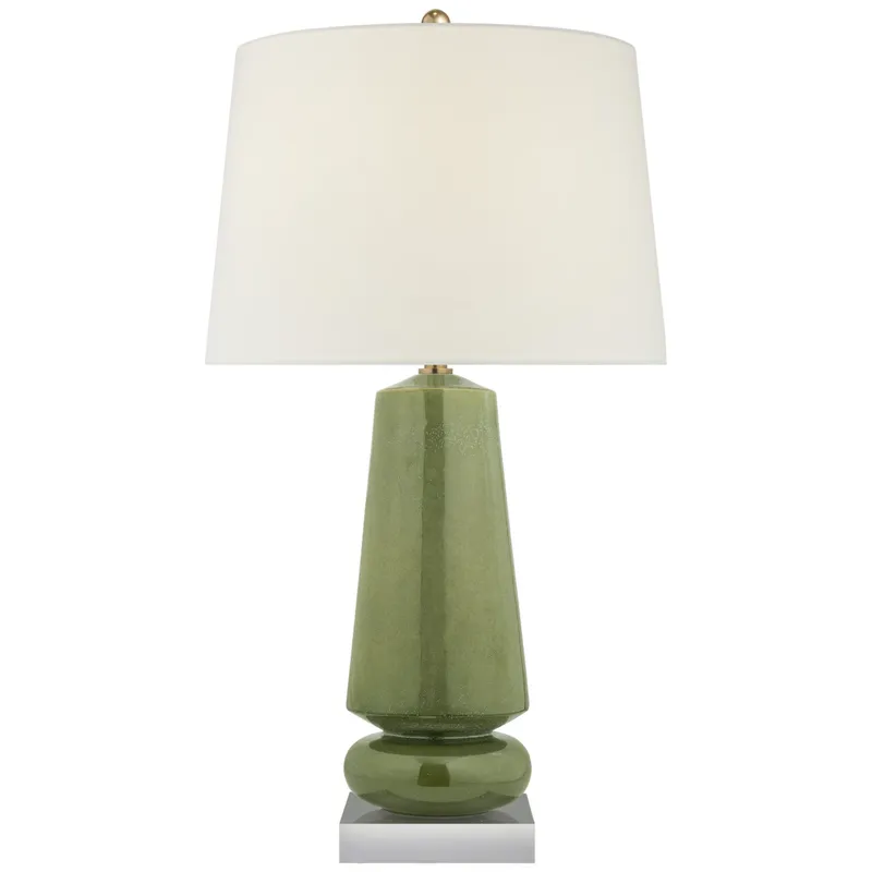 Chapman & Myers Parisienne Medium Table Lamp in Shellish Kiwi with Linen Shade W20" x H35"