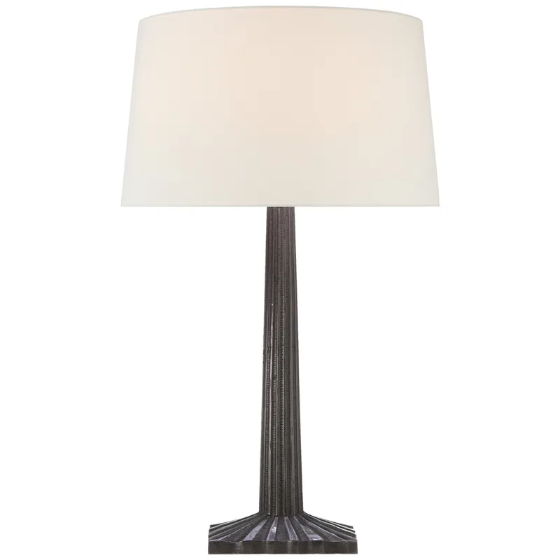 Chapman & Myers Strie Fluted Column Table Lamp in Aged Iron with Linen Shade W17" x H29.75"