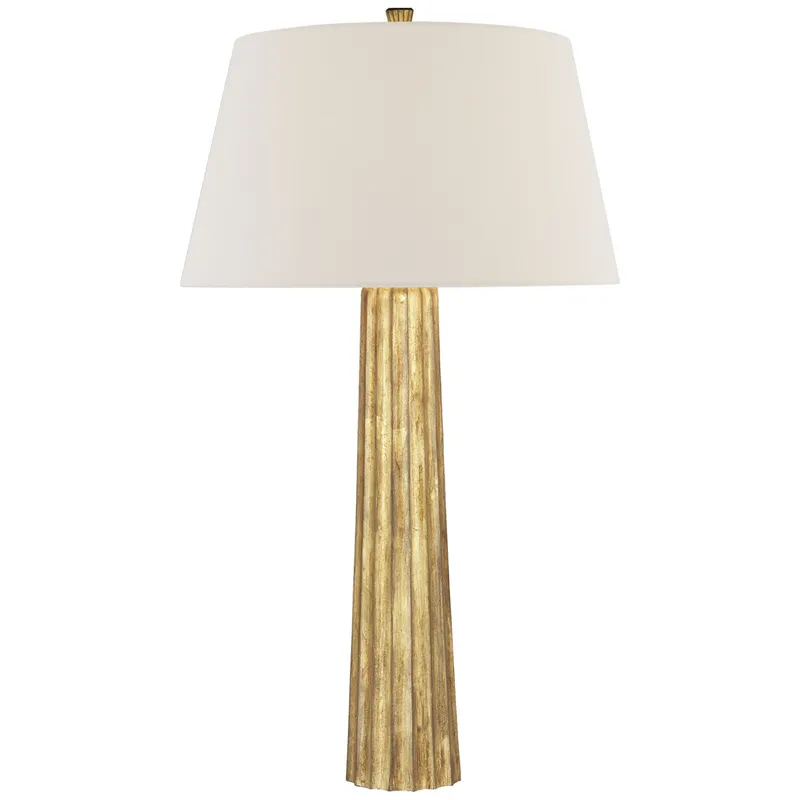 Chapman & Myers Fluted Spire Large Table Lamp in Gilded Iron with Linen Shade W17" x H32.25"