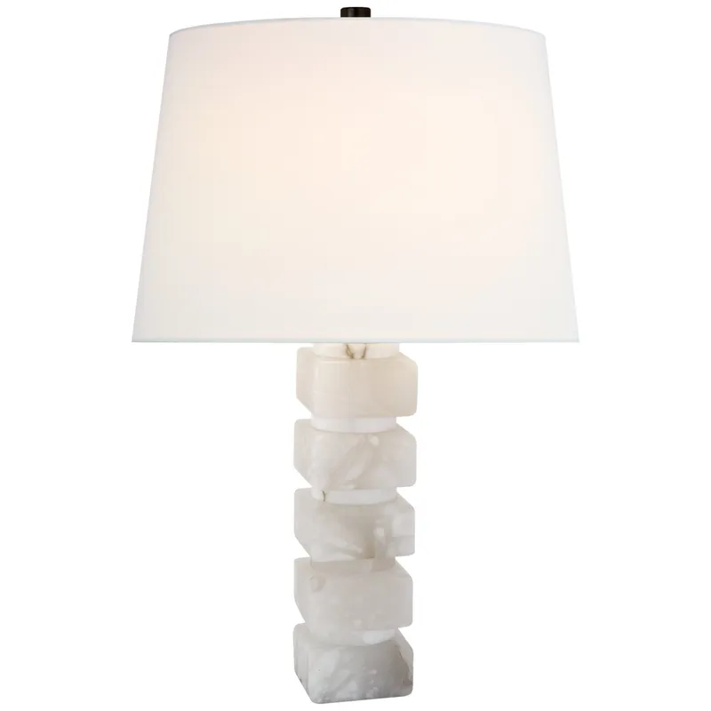 Chapman & Myers Square Chunky Stacked Table Lamp in Alabaster with Linen Shade W16" x H31"
