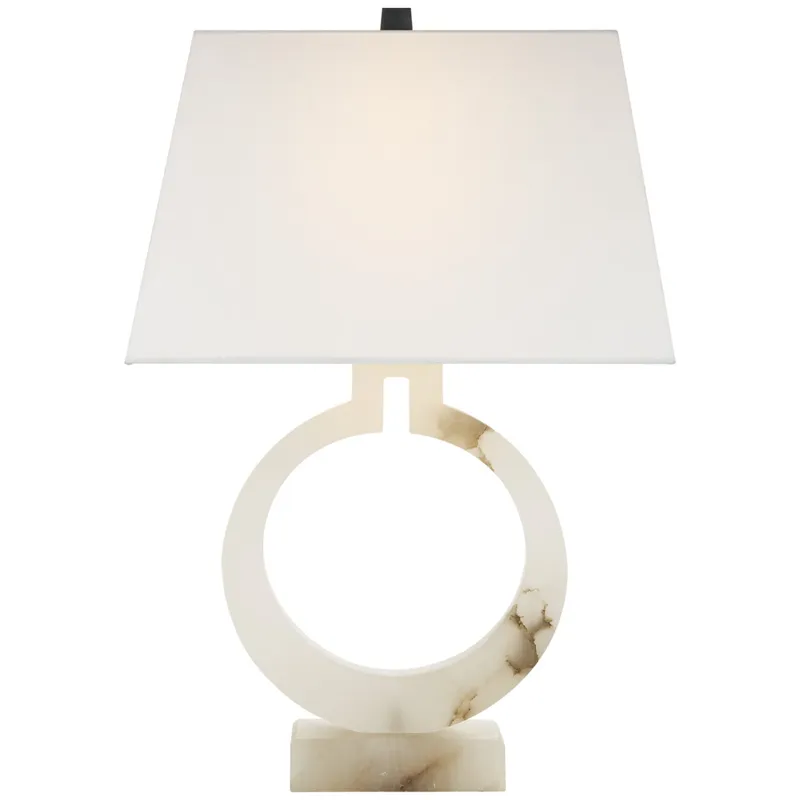 Chapman & Myers Ring Form Large Table Lamp in Alabaster with Linen Shade W18" x H27"