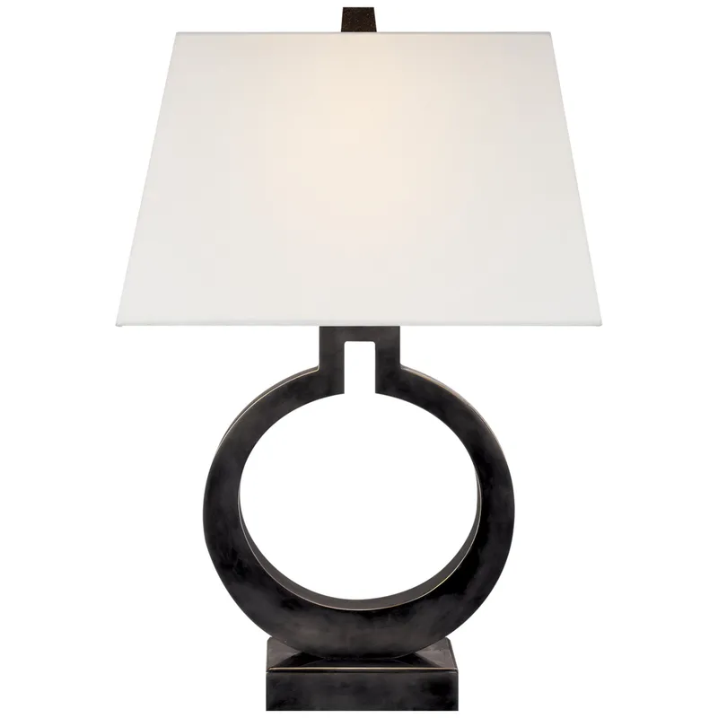 Chapman & Myers Ring Form Large Table Lamp in Bronze with Linen Shade W18" x H27"