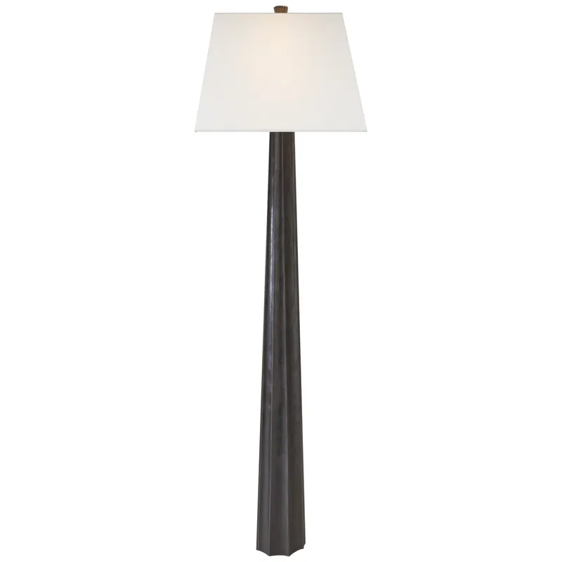 Chapman & Myers Fluted Spire Floor Lamp in Aged Iron with Linen Shade W19" x H60.5"