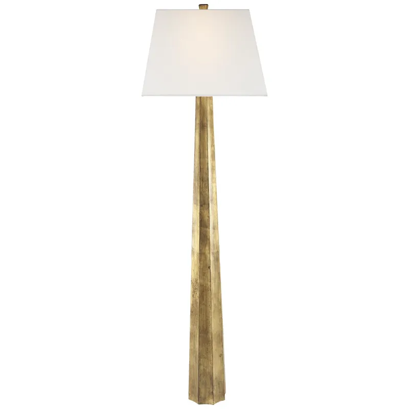 Chapman & Myers Fluted Spire Floor Lamp in Gilded Iron with Linen Shade W19" x H60.5"