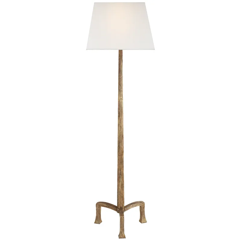 Chapman & Myers Strie Floor Lamp in Gilded Iron with Linen Shade W19" x H63"