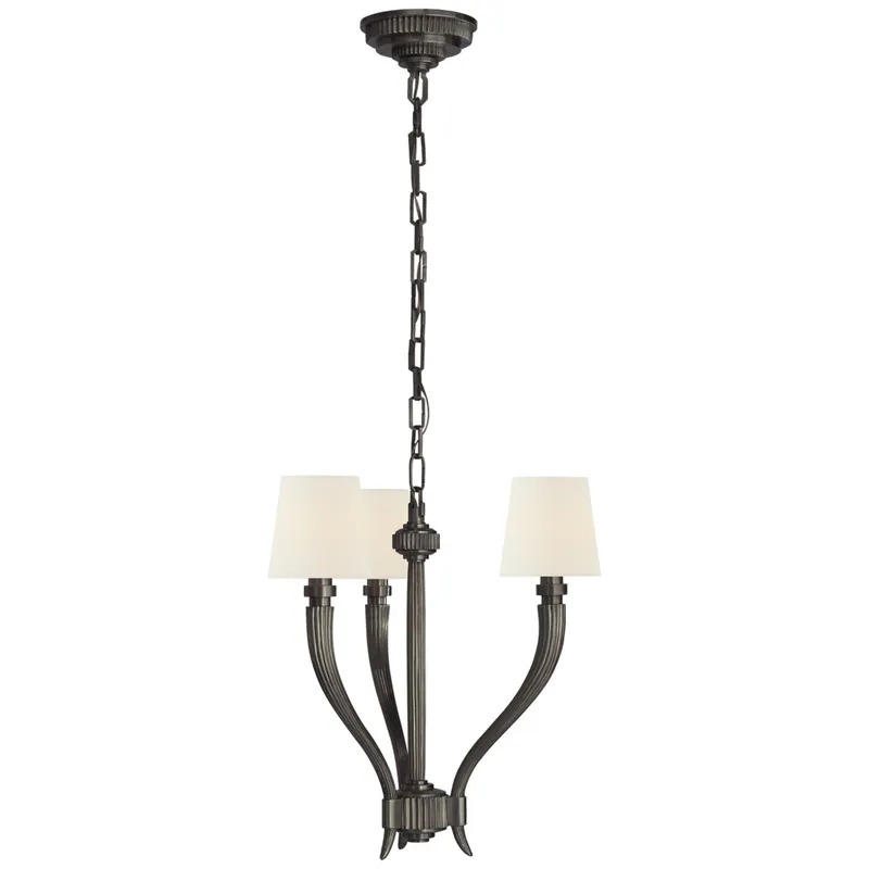 Chapman & Myers Ruhlmann Small Chandelier in Bronze with Linen Shades Ceiling Light W17.5" x H17.5"