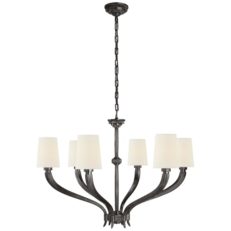Chapman & Myers Ruhlmann Large Chandelier in Bronze with Linen Shades Ceiling Light W35.25" x H24.25"