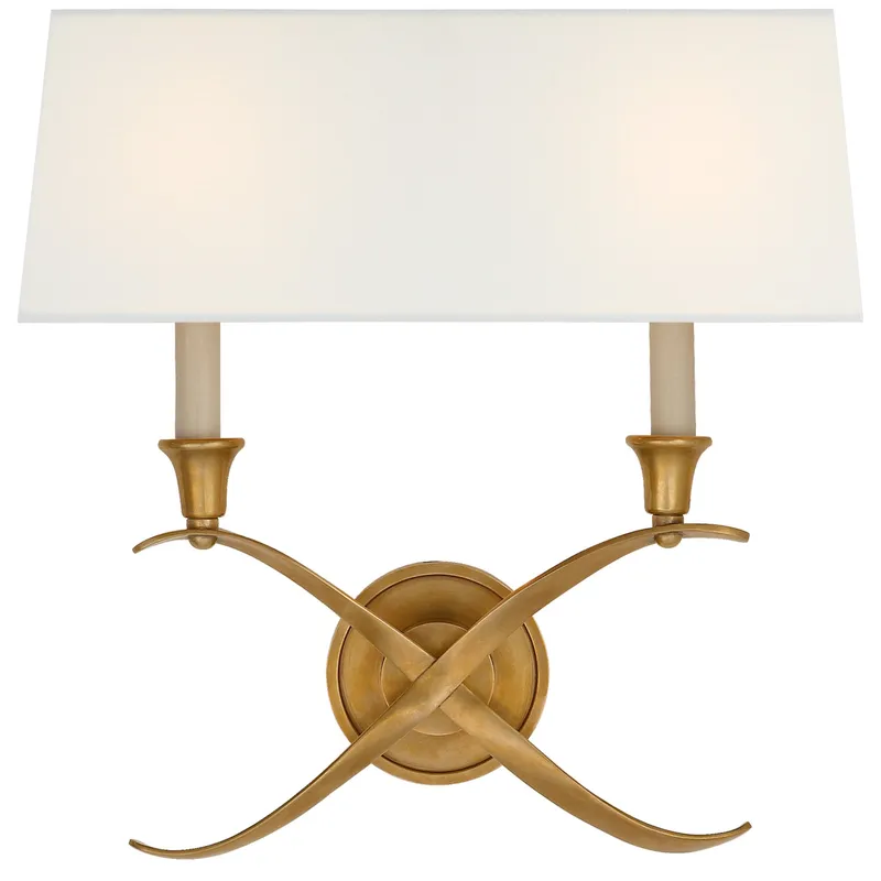 Chapman & Myers Cross Bouillotte Large Sconce in Antique-Burnished Brass with Linen Shade Wall Light W15.5" x H15"