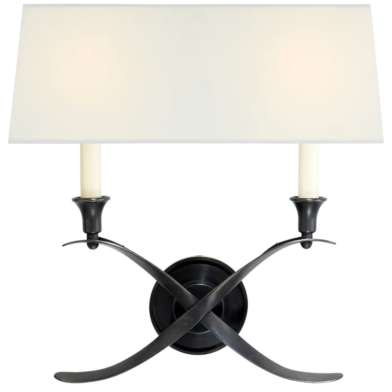 Chapman & Myers Cross Bouillotte Large Sconce in Bronze with Linen Shade Wall Light W15.5" x H15"