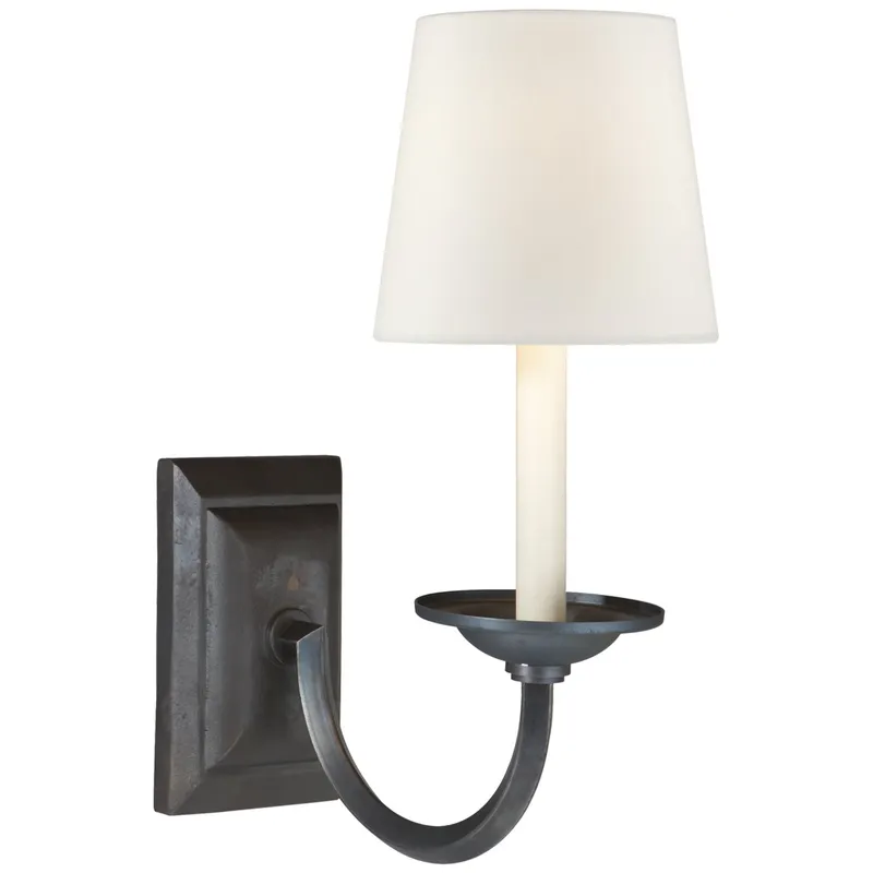 Chapman & Myers Flemish Single Sconce in Aged Iron with Linen Shade Wall Light W6.5" x H15.25"