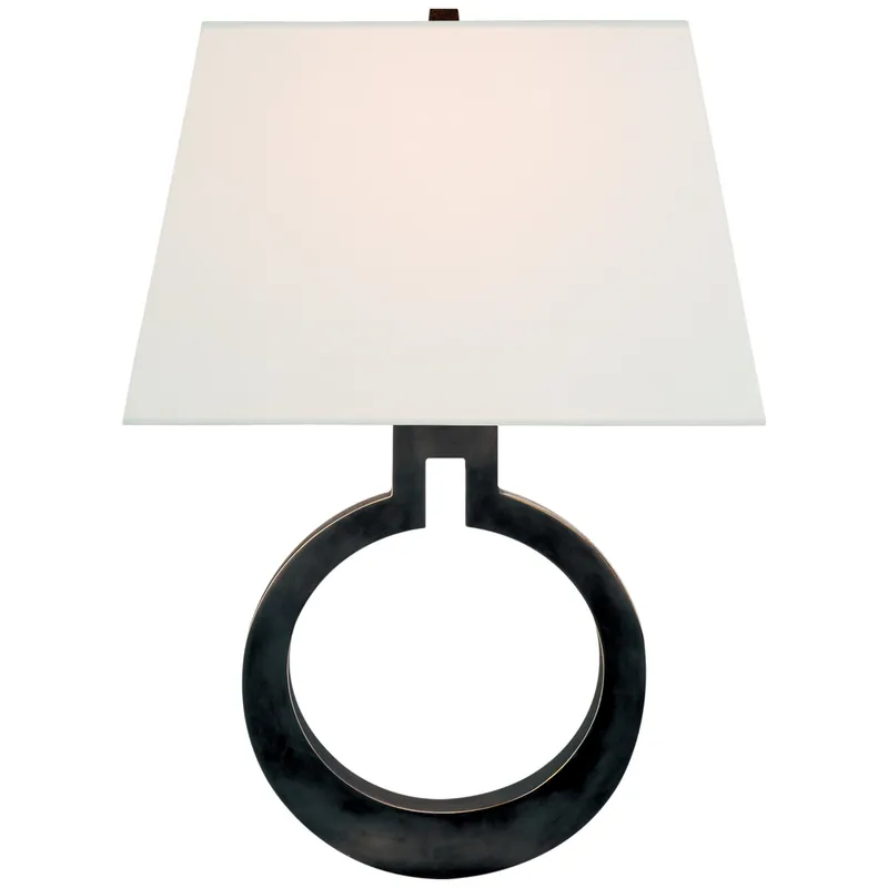 Chapman & Myers Ring Form Large Wall Sconce in Bronze with Linen Shade Wall Light W13.5" x H19"