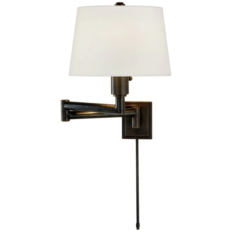 Chapman & Myers Chunky Swing Arm in Bronze with Linen Shade Wall Light W26.25" x H18.25"