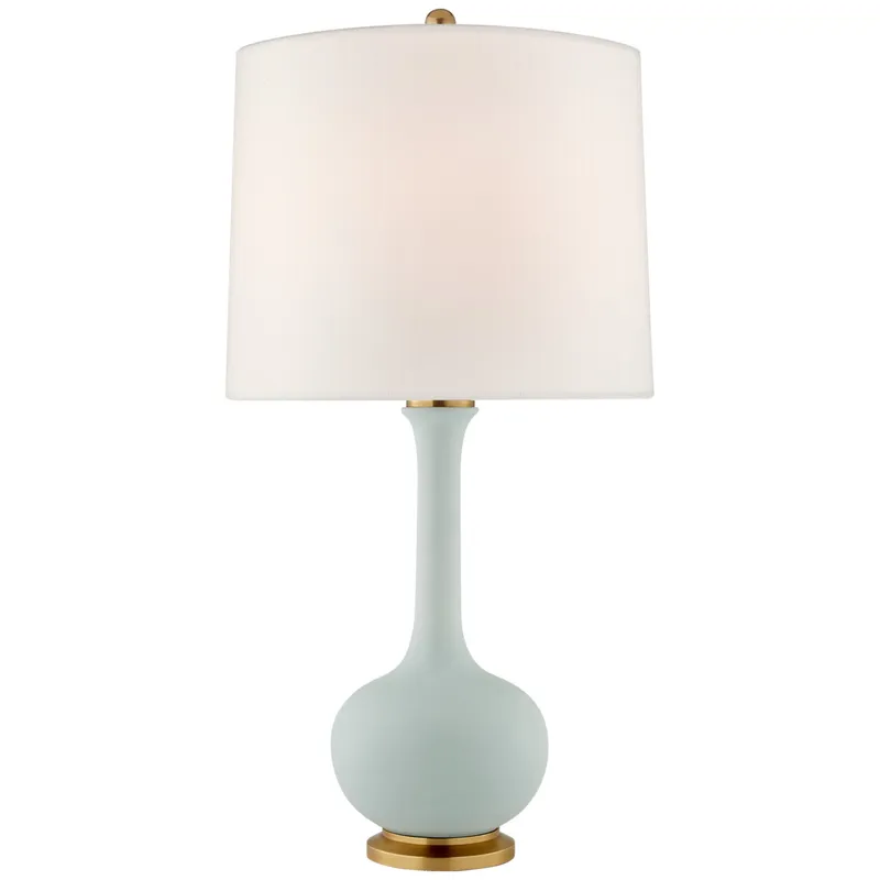 Christopher Spitzmiller Coy Medium Table Lamp in Matte Sky Blue with Linen Shade W18.25" x H31.5"