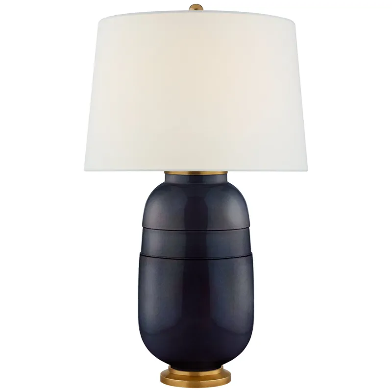 Christopher Spitzmiller Newcomb Medium Table Lamp in Mixed Blue Brown with Linen Shade W18.25" x H30"