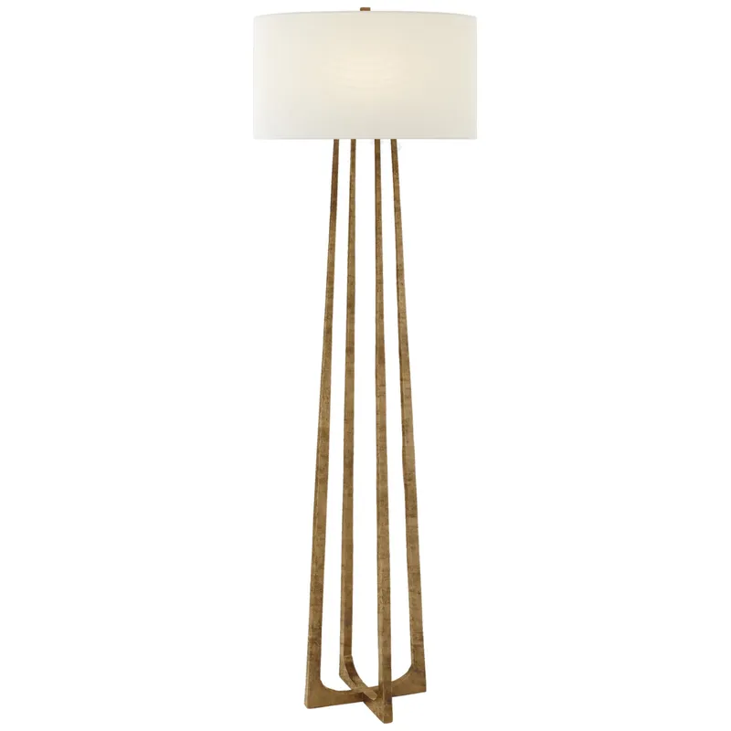 Ian K. Fowler Scala Large Hand-Forged Floor Lamp in Gilded Iron with Linen Shade W20.5" x H62.5"