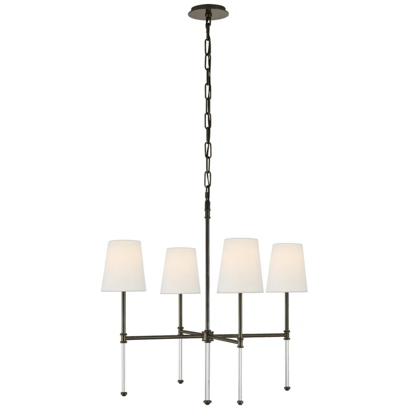 Suzanne Kasler Camille Small Chandelier in Bronze with Linen Shades Ceiling Light W27.25" x H25.5"