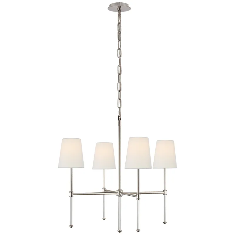 Suzanne Kasler Camille Small Chandelier in Polished Nickel with Linen Shades Ceiling Light W27.25" x H25.5"
