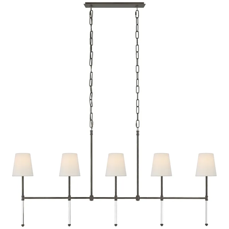 Suzanne Kasler Camille Medium Linear Chandelier in Bronze with Linen Shades Ceiling Light W53.25" x H26"